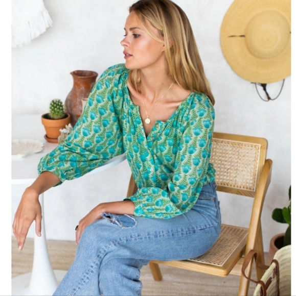 Emerson Fry India Collection Frances Blouse Organic Cotton Block Printed M - Picture 4 of 15